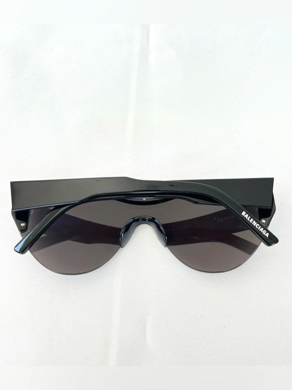 BALENCIAGA BB0004SA Shield Shape Grey Lens Frame White Imprint Sunglasses NWB